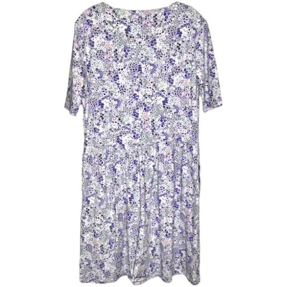 Lands' End Short Sleeve “Fit and Flatter” Floral Dress - Lavender/Purple - M - Picture 4 of 9